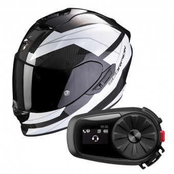 Full Face Scorpion Exo 1400 Air Carbon Legione White + Kit Bluetooth Sena 5S Solo