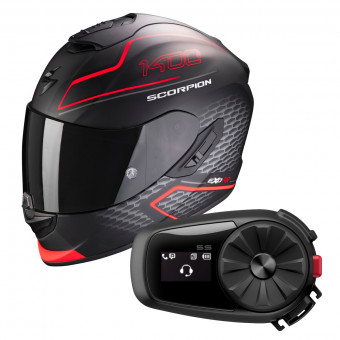 Full Face Scorpion Exo 1400 Air Galaxy Matt Neon Red + Kit Bluetooth Sena 5S Solo