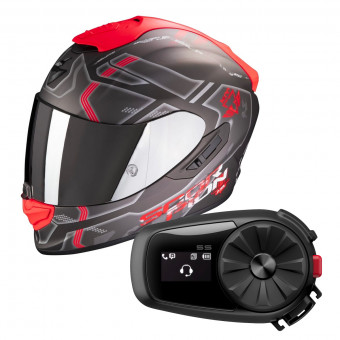 Full Face Scorpion Exo 1400 Air Spatium Matt Silver Red + Kit Bluetooth Sena 5S Solo