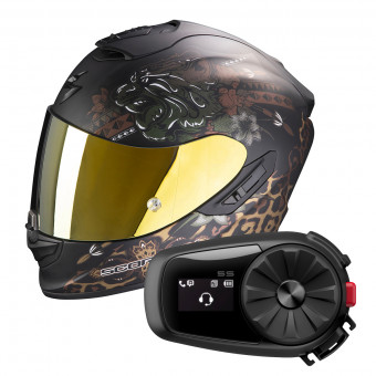 Full Face Scorpion Exo 1400 Air Toa Matt Black Gold + Kit Bluetooth Sena 5S Solo