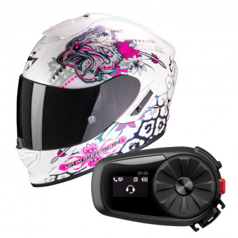 Full Face Scorpion Exo 1400 Air Toa White Pink + Kit Bluetooth Sena 5S Solo