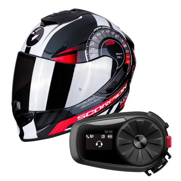 Full Face Scorpion Exo 1400 Air Torque Black Red + Kit Bluetooth Sena 5S Solo