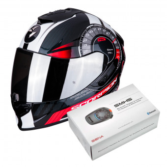 Full Face Scorpion Exo 1400 Air Torque Black Red + Kit Bluetooth Sena SMH5 Solo
