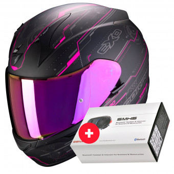 Full Face Scorpion Exo 390 Beat Matt Black Pink + Kit Bluetooth Sena SMH5