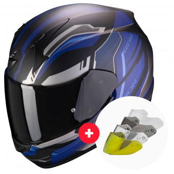 Full Face Scorpion Exo 390 Boost Matt Black Silver Blue + Visor