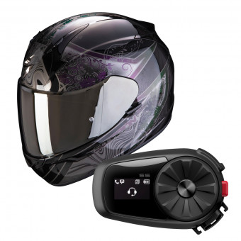 Full Face Scorpion Exo 390 Clara Black Silver + Kit Bluetooth Sena 5S Solo