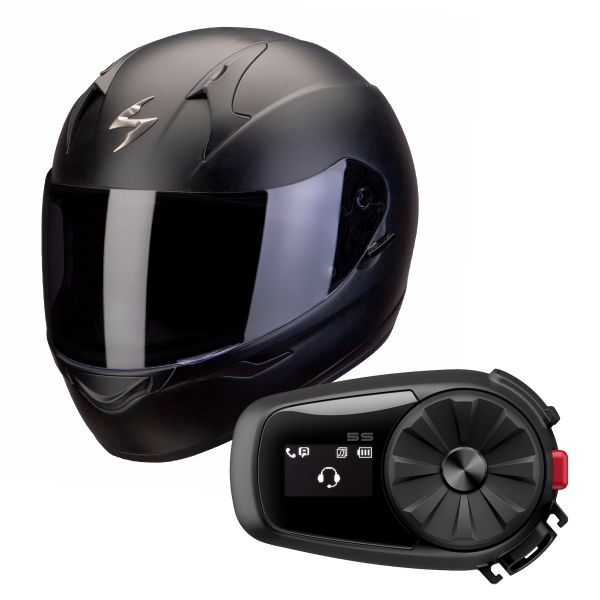 Pack Helmet + Systems Scorpion Exo 390 Matt Black + Kit Bluetooth 5S Solo iCasque.co.uk