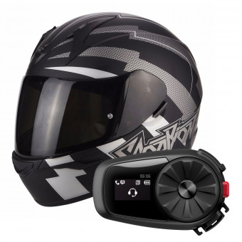 Full Face Scorpion Exo 390 Patriot Matt Black Silver + Kit Bluetooth Sena 5S Solo