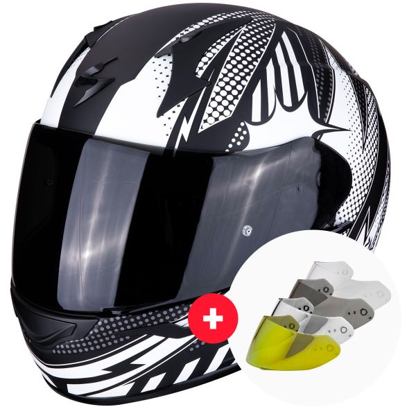 Full Face Scorpion Exo 390 Pop Matt Black White + Visor