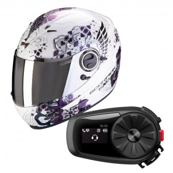 Full Face Scorpion Exo 490 Divina White Chameleon + Kit Bluetooth Sena 5S Solo