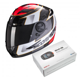 Full Face Scorpion Exo 490 Tour White Red + Kit Bluetooth Sena SMH5 Solo