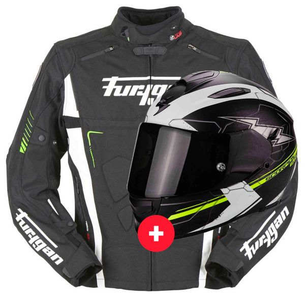 Motorcycle gear combos Scorpion Exo 510 Air Cross Matt Black Neon Yellow + Vortex Black White Green