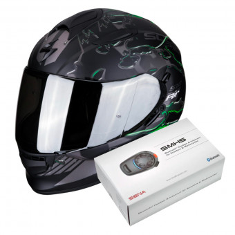 Full Face Scorpion Exo 510 Air Likid Matt Black Green + Kit Bluetooth Sena SMH5