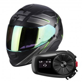 Full Face Scorpion Exo 510 Air Route Matt Black Green + Kit Bluetooth Sena 5S Solo
