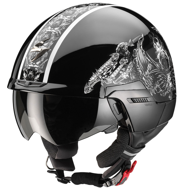 Open Face Scorpion EXO 100 Skull Black White