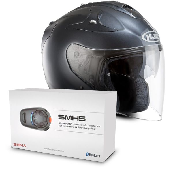 Pack Helmet + Systems HJC FGJet Charcoal + Bluetooth Kit