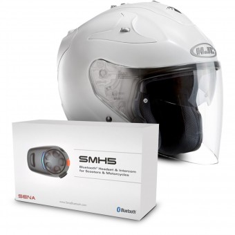 Open Face HJC FG-Jet White + Sena SMH5 Bluetooth Kit