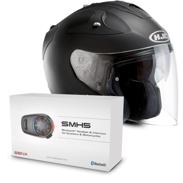 Open Face HJC FG-Jet Matt Black + Sena SMH5 Bluetooth Kit
