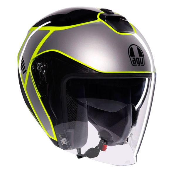 Open Face AGV Irides Davao Black Grey Yellow Fluo