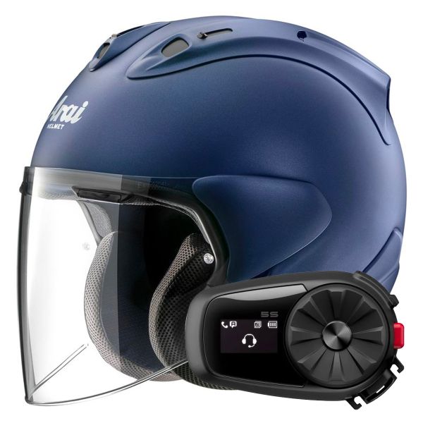 Open Face Arai SZ-R Vas Evo Matt Blue + Kit Bluetooth 5S Solo Open Face Arai SZ-R Vas Evo Matt Blue + Kit Bluetooth 5S Solo
