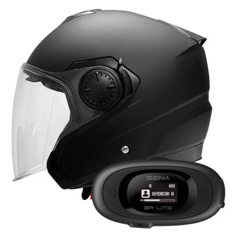 Open Face Awax Awax Jet 22.06 Matt Black + Kit Bluetooth 5R Lite