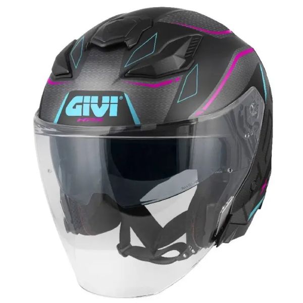 Open Face Givi X31 Impact Matt Black Dark Titanium Fuchsia Blue