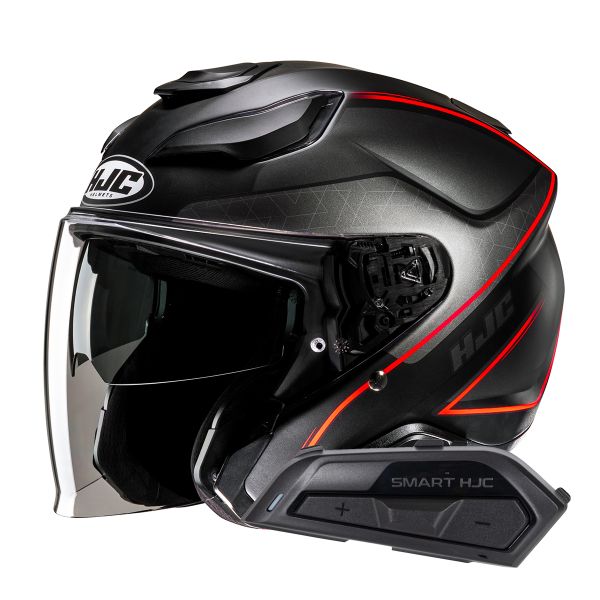 Open Face HJC F31 Ludi MC1SF +Kit Bluetooth Smart 21B Flat Black