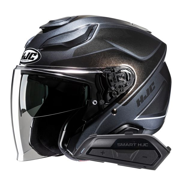 Open Face HJC F31 Ludi MC5 + Kit Bluetooth Smart 21B Flat Black