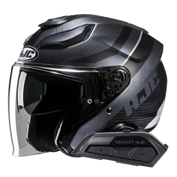 Open Face HJC F31 Naby MC5HSF + Kit Bluetooth Smart 21B Flat Black