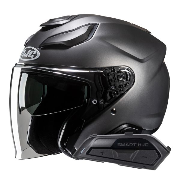 Open Face HJC F31 Semi Flat Titanium + Kit Bluetooth Smart 21B Flat Black