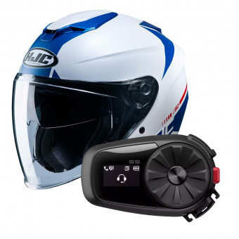 Open Face HJC I30 Baras MC2SF + Kit Bluetooth Sena 5S