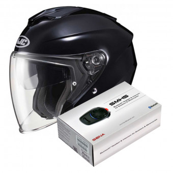 Open Face HJC I30 Metal Black + Kit Bluetooth Sena SMH5