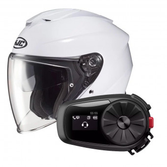 Open Face HJC I30 Pearl White + Kit Bluetooth Sena 5S