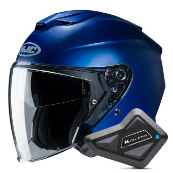 Open Face HJC I30 Semi Flat Metallic Blue + Kit Bluetooth BT Mini