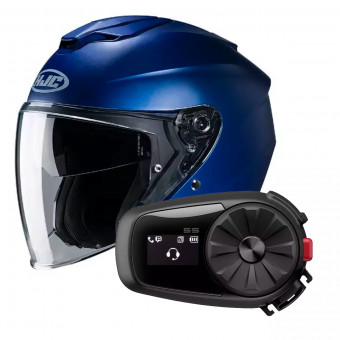 Open Face HJC I30 Semi Flat Metallic Blue + Kit Bluetooth Sena 5S