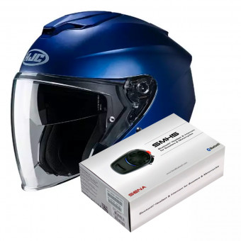 Open Face HJC I30 Semi Flat Metallic Blue + Kit Bluetooth Sena SMH5