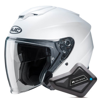 Open Face HJC I30 Semi Flat Pearl White + Kit Bluetooth BT Mini