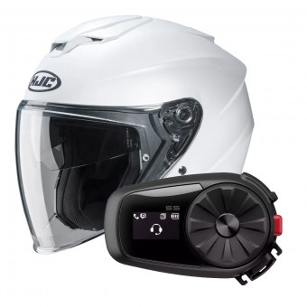 Open Face HJC I30 Semi Flat Pearl White + Kit Bluetooth Sena 5S