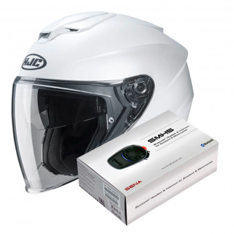 Open Face HJC I30 Semi Flat Pearl White + Kit Bluetooth Sena SMH5