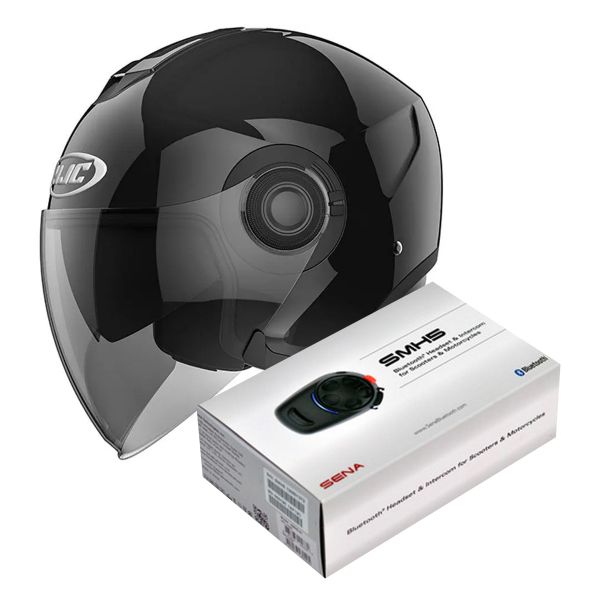 Open Face HJC I40 Black + Kit Bluetooth Sena SMH5