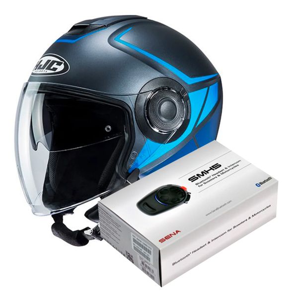 Open Face HJC I40 Camet MC2SF + Kit Bluetooth Sena SMH5