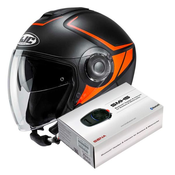 Open Face HJC I40 Camet MC7SF + Kit Bluetooth Sena SMH5