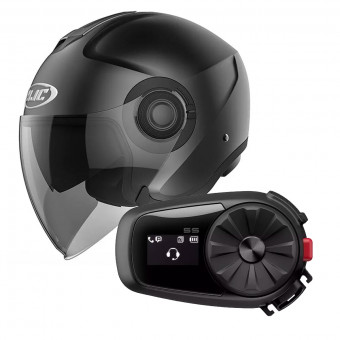 Open Face HJC I40 Semi Flat Black + Kit Bluetooth Sena 5S Solo