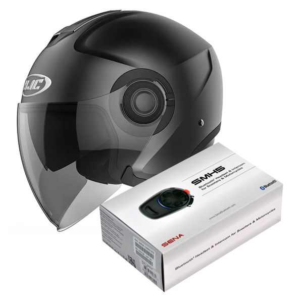 Open Face HJC I40 Semi Flat Black + Kit Bluetooth Sena SMH5
