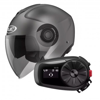 Open Face HJC I40 Semi Flat Titanium + Kit Bluetooth Sena 5S Solo