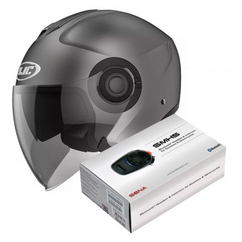 Open Face HJC I40 Semi Flat Titanium + Kit Bluetooth Sena SMH5
