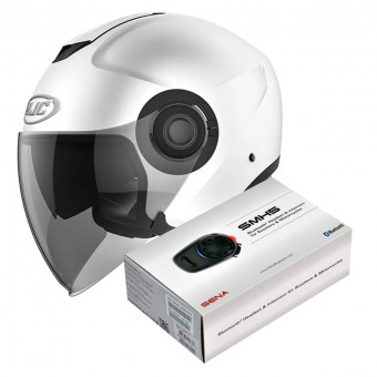 Open Face HJC I40 Semi Flat White + Kit Bluetooth Sena SMH5