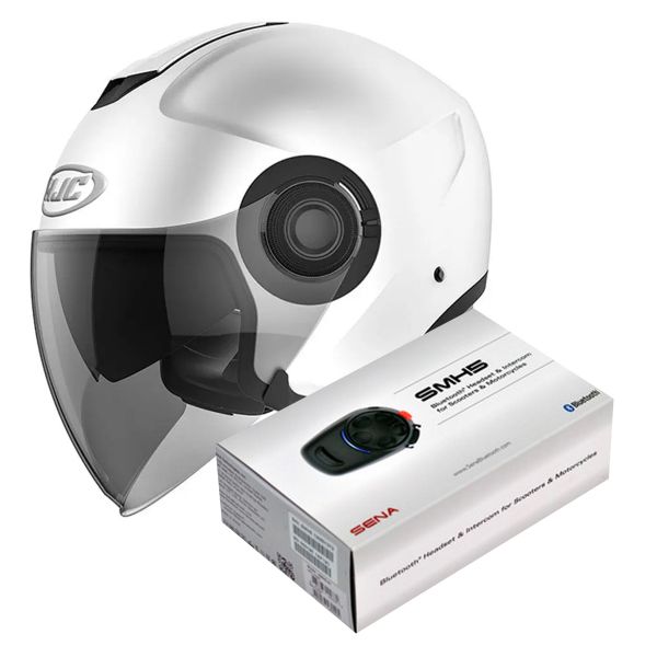 Open Face HJC I40 Semi Flat White + Kit Bluetooth Sena SMH5