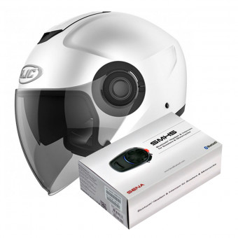 Open Face HJC I40 White + Kit Bluetooth Sena SMH5