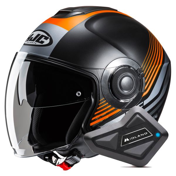 Open Face HJC i40N Dova MC7SF + Kit Bluetooth BT Mini